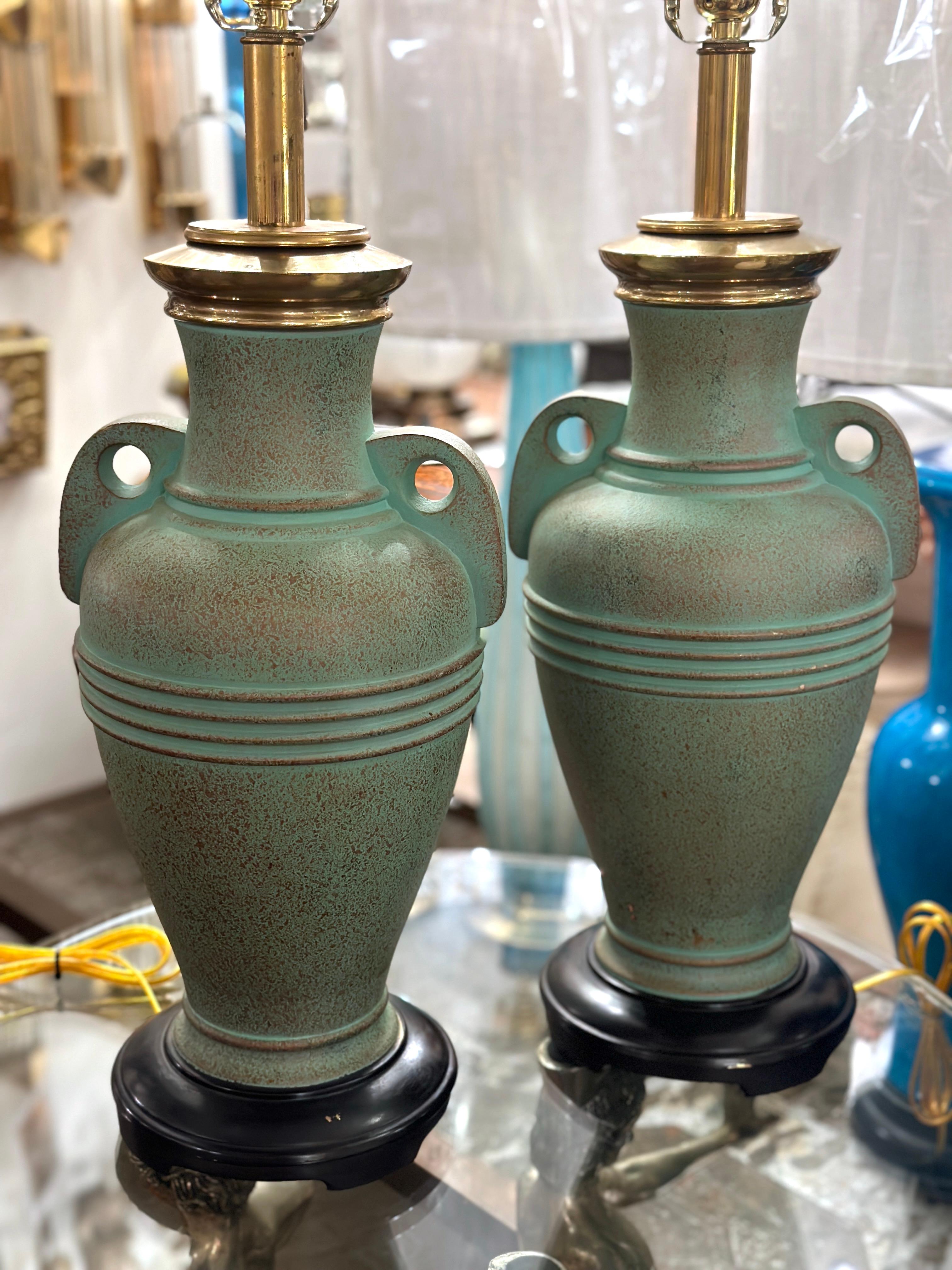 Pair of French Patinated Bronze Lamps For Sale 3