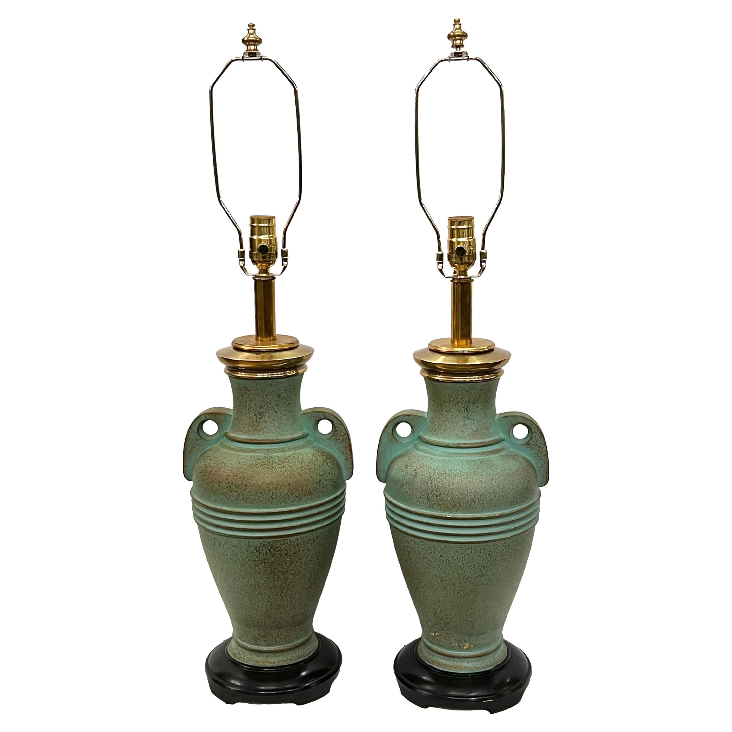 Pair of French Patinated Bronze Lamps