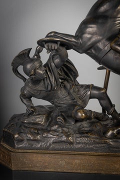 Pair of French Patinated Bronze Roman Equestrian Warrior Groups, 19th Century