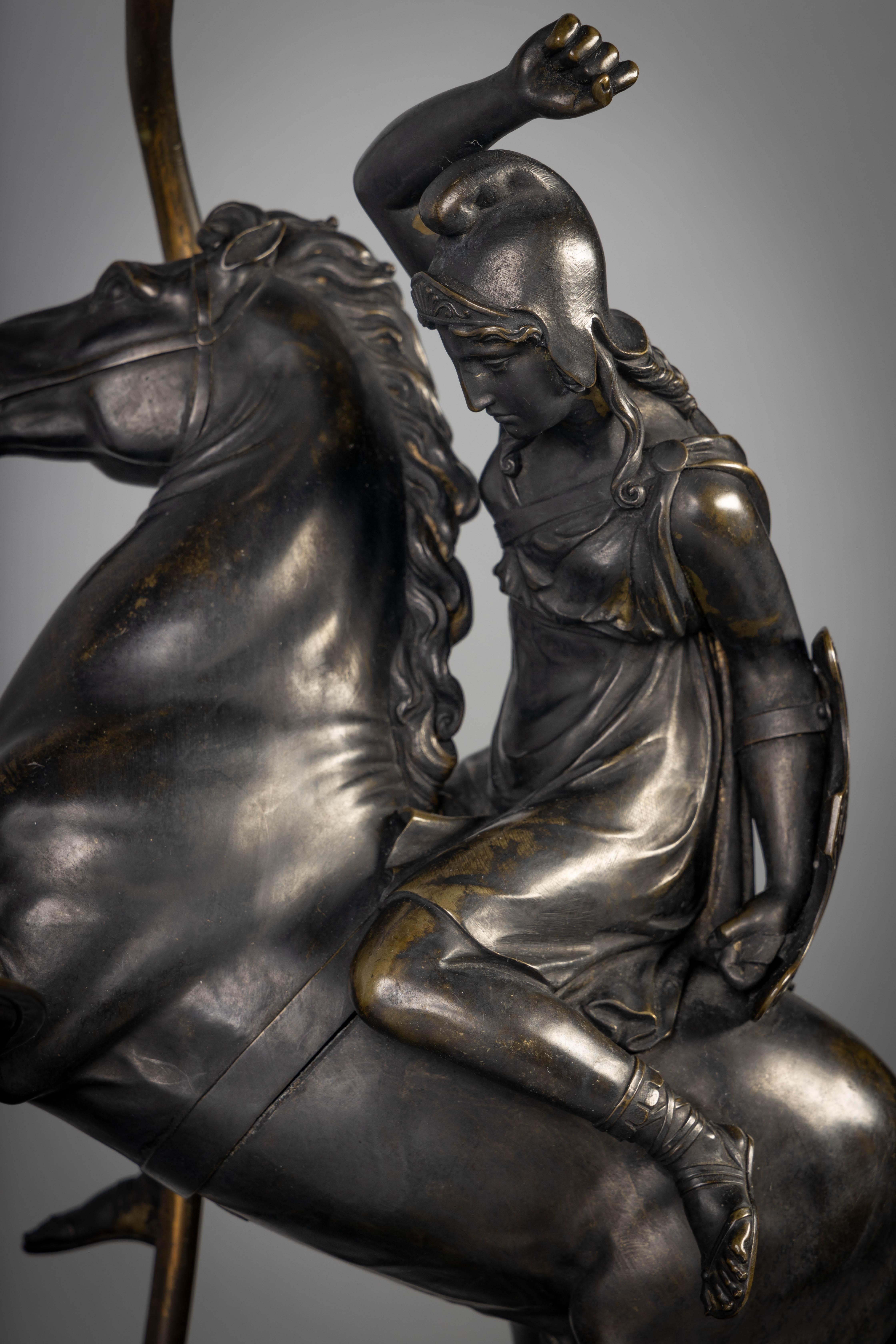 Pair of French Patinated Bronze Roman Equestrian Warrior Groups, 19th Century For Sale 3