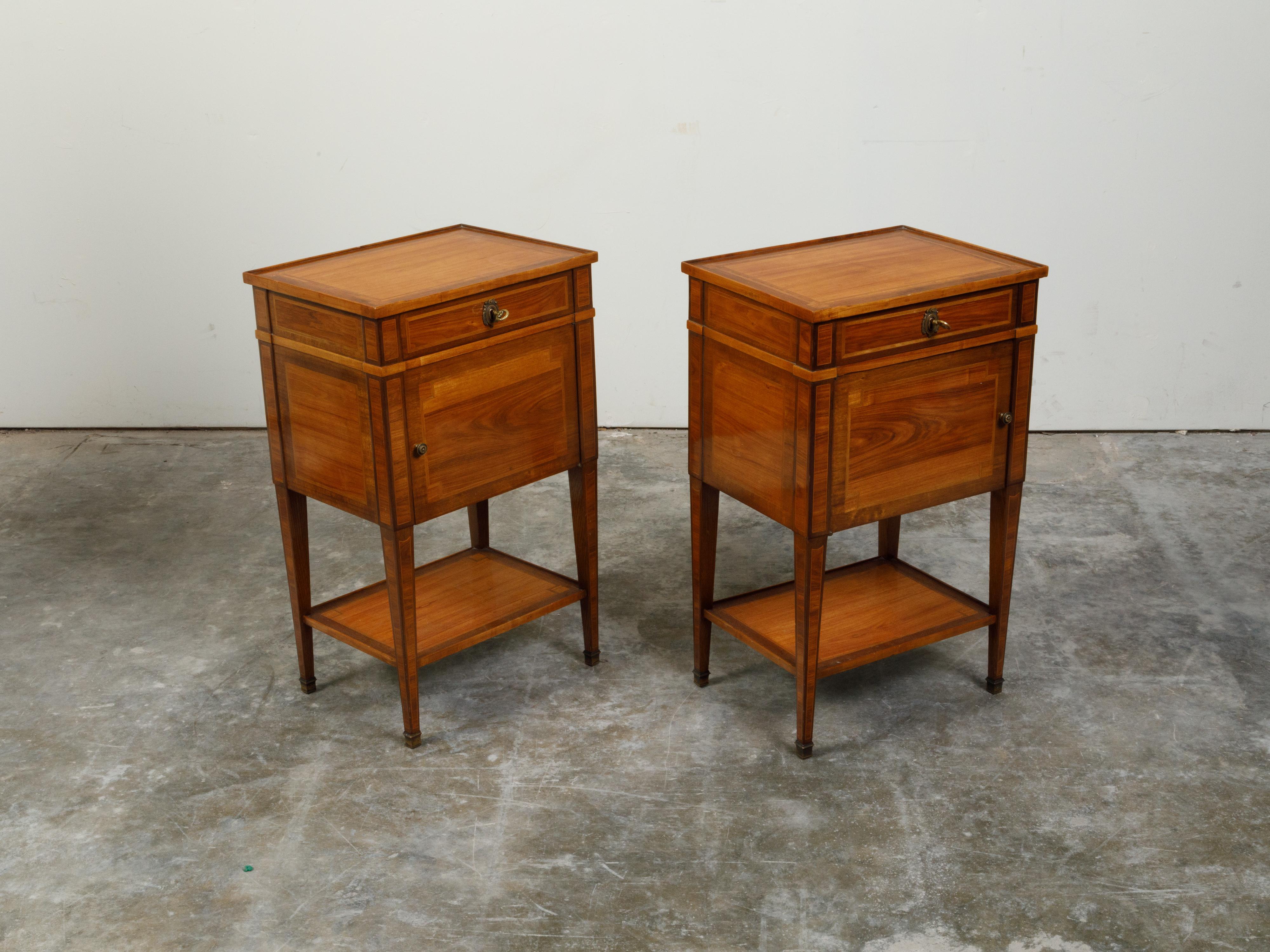 Pair of French Paul Sormani Late 19th Century Bedside Tables with Inlay In Good Condition For Sale In Atlanta, GA