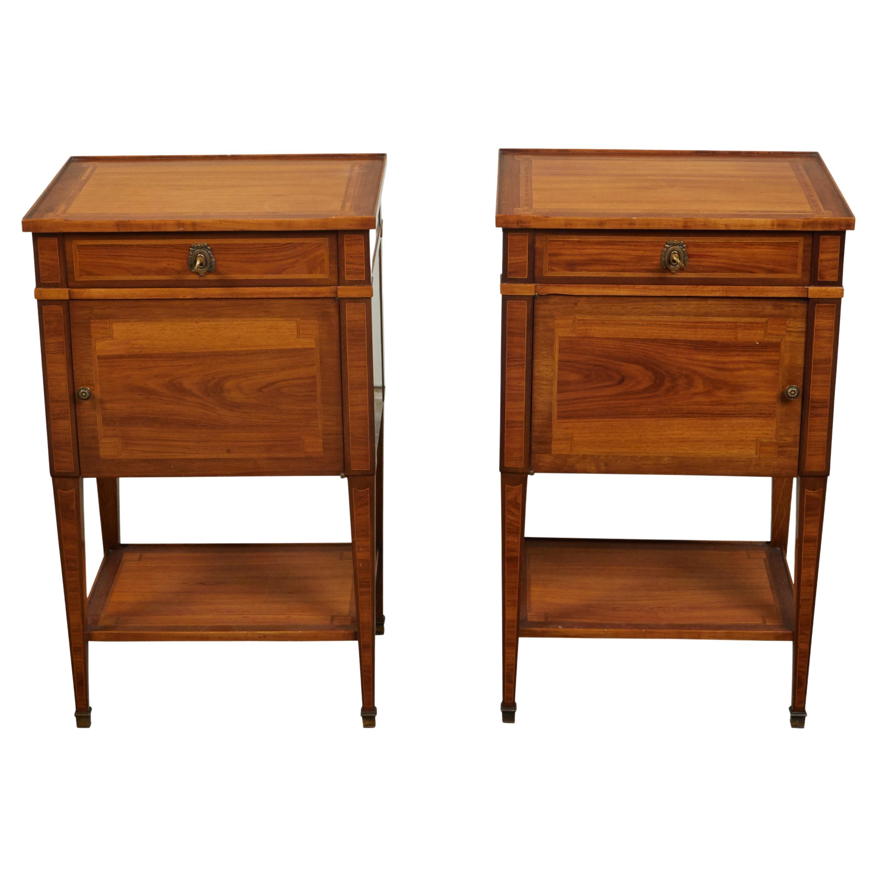 Pair of French Paul Sormani Late 19th Century Bedside Tables with Inlay