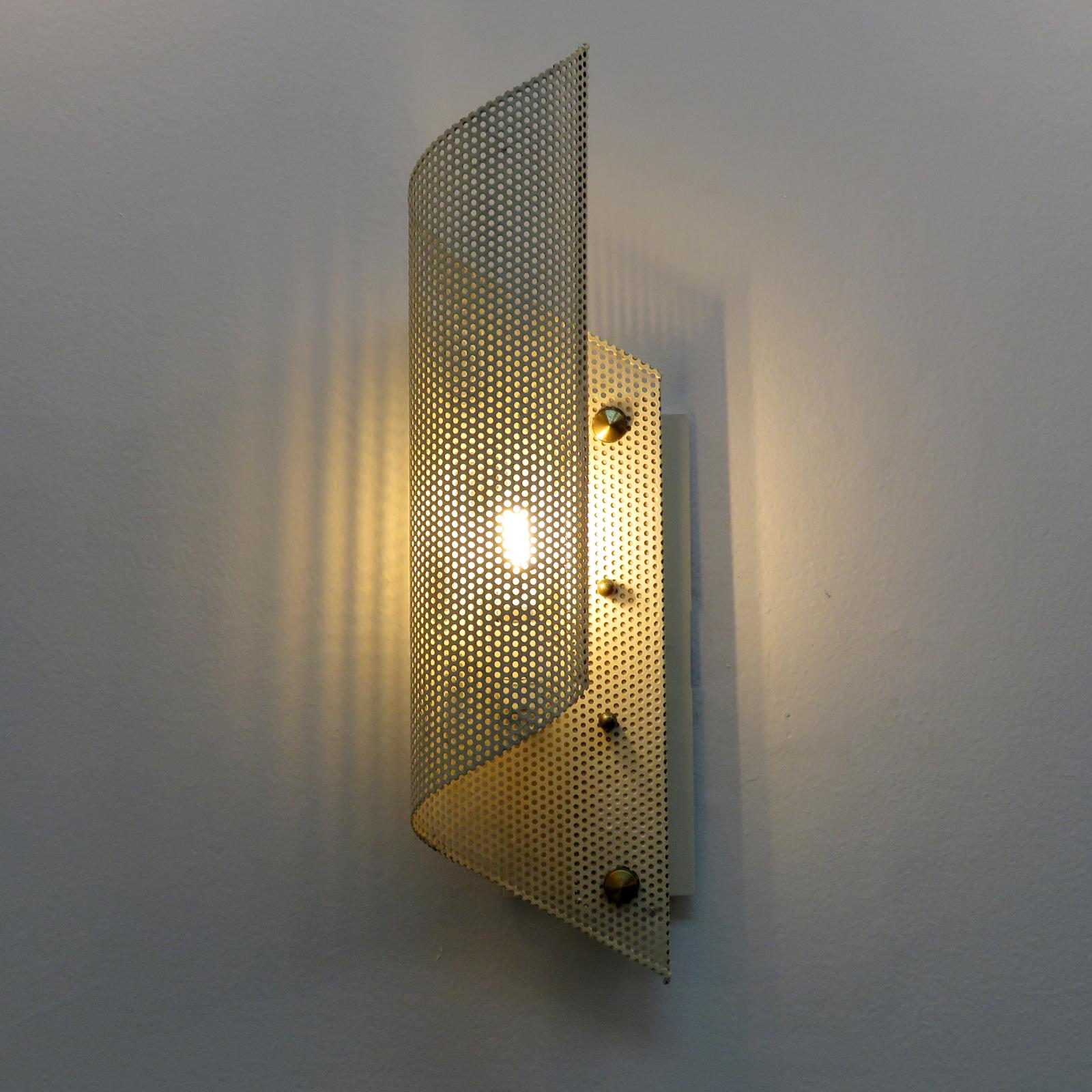 Metal Pair of French Perforated Wall Lights by Lunel, 1950 For Sale