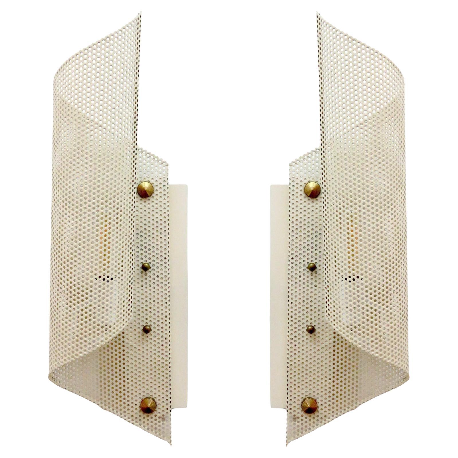 Pair of French Perforated Wall Lights by Lunel, 1950 For Sale