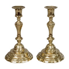 Pair of French Period 18th Century Brass Candlesticks