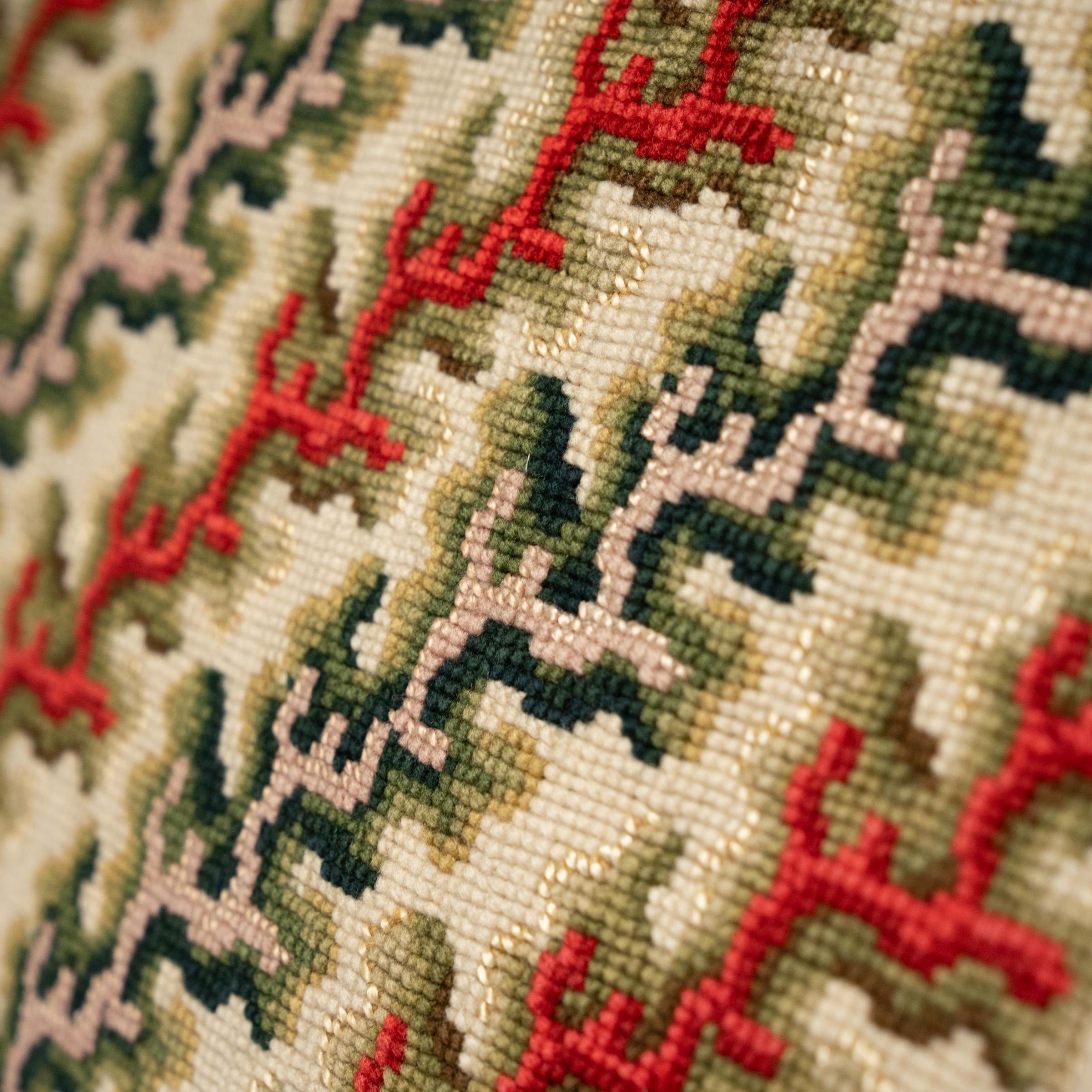 Embroidered Pair of French Petit Point Pillows For Sale