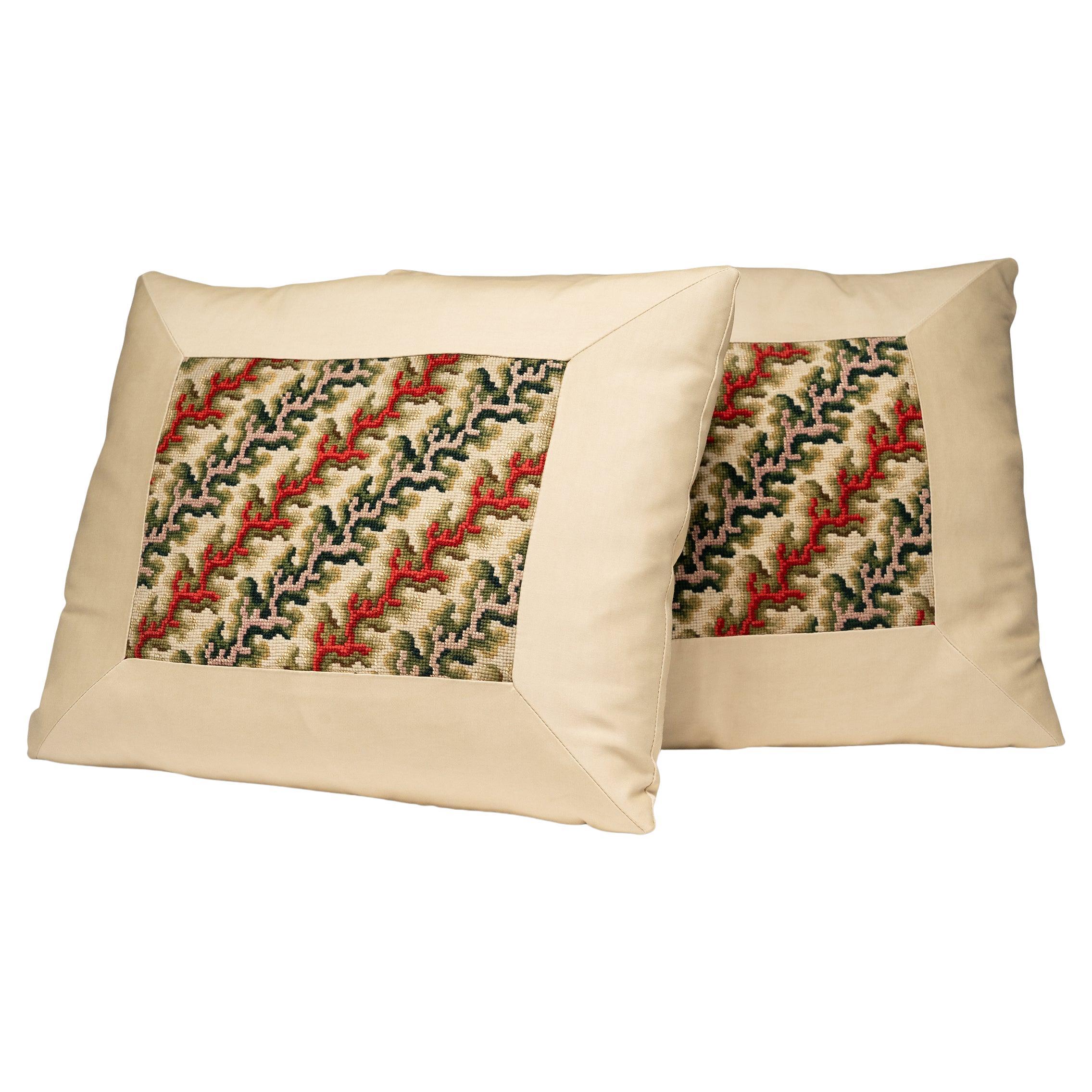Pair of French Petit Point Pillows For Sale