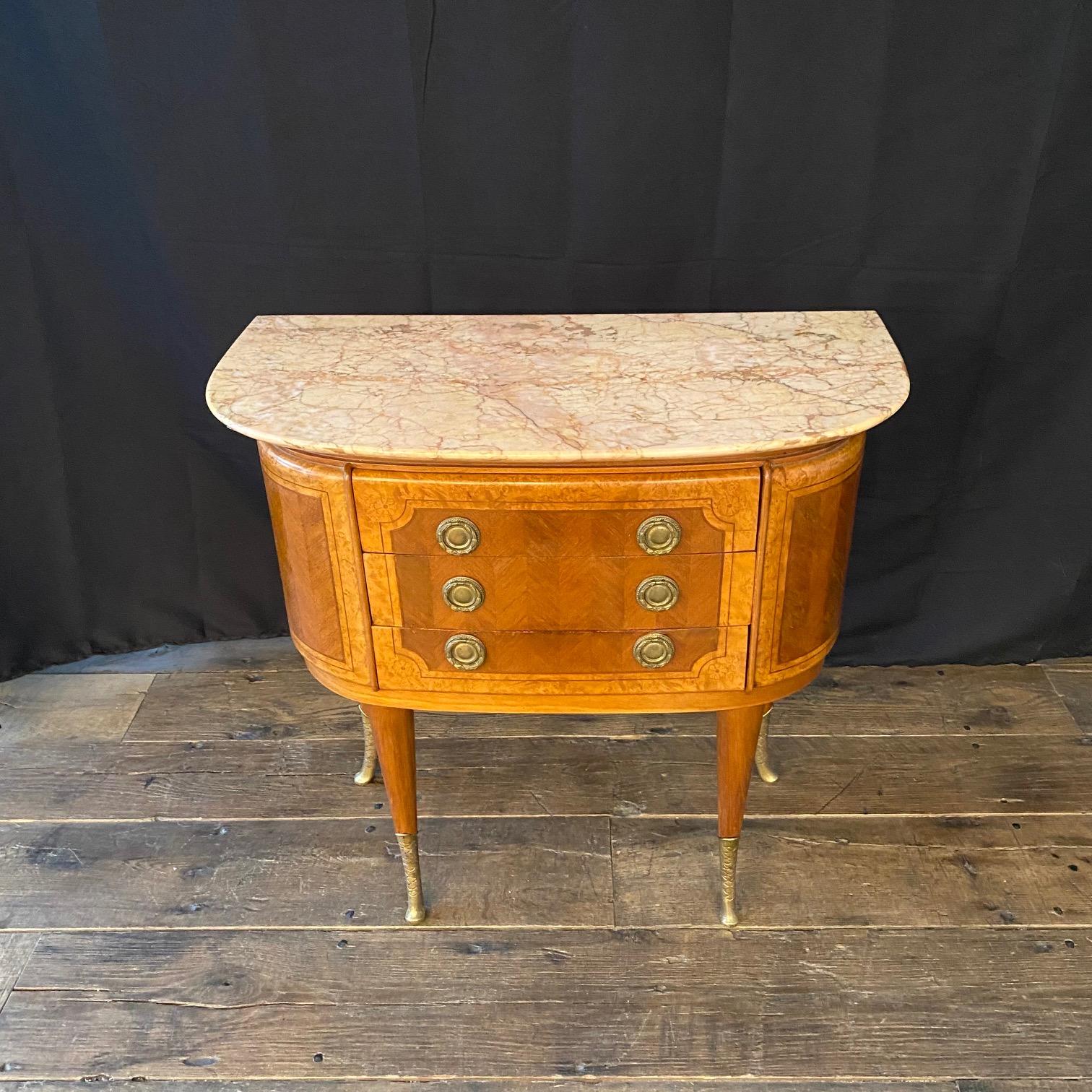Pair of French Petite Inlaid Neoclassical Walnut Demilune Commodes Night Stands For Sale 5