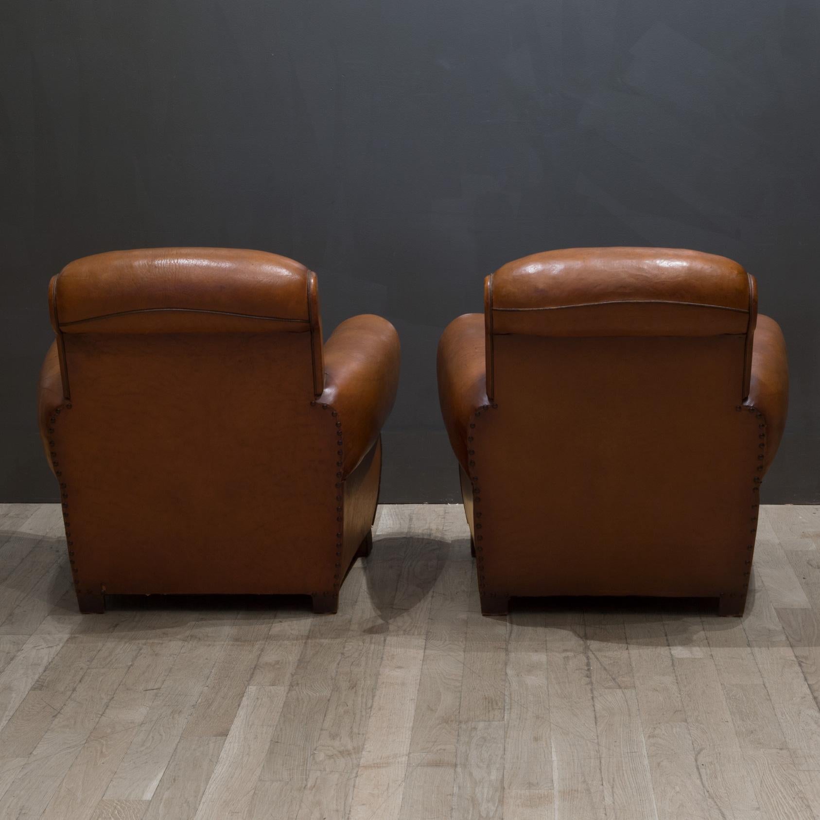 Metal Pair of French Petite Rollback Sheep Hide Club Chairs, c.1940