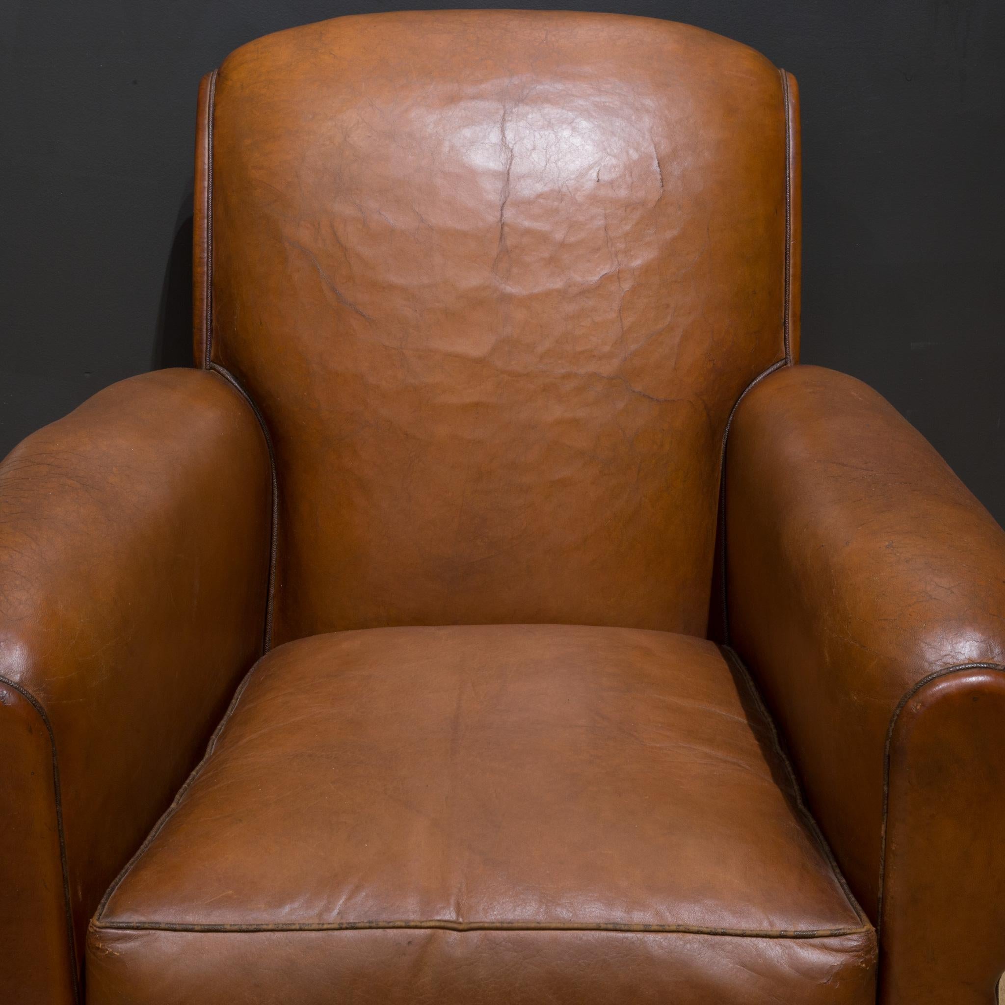 Pair of French Petite Rollback Sheep Hide Club Chairs, c.1940 2