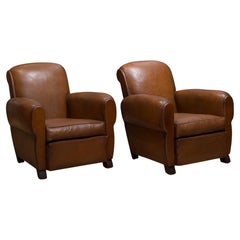 Pair of French Petite Rollback Sheep Hide Club Chairs, c.1940