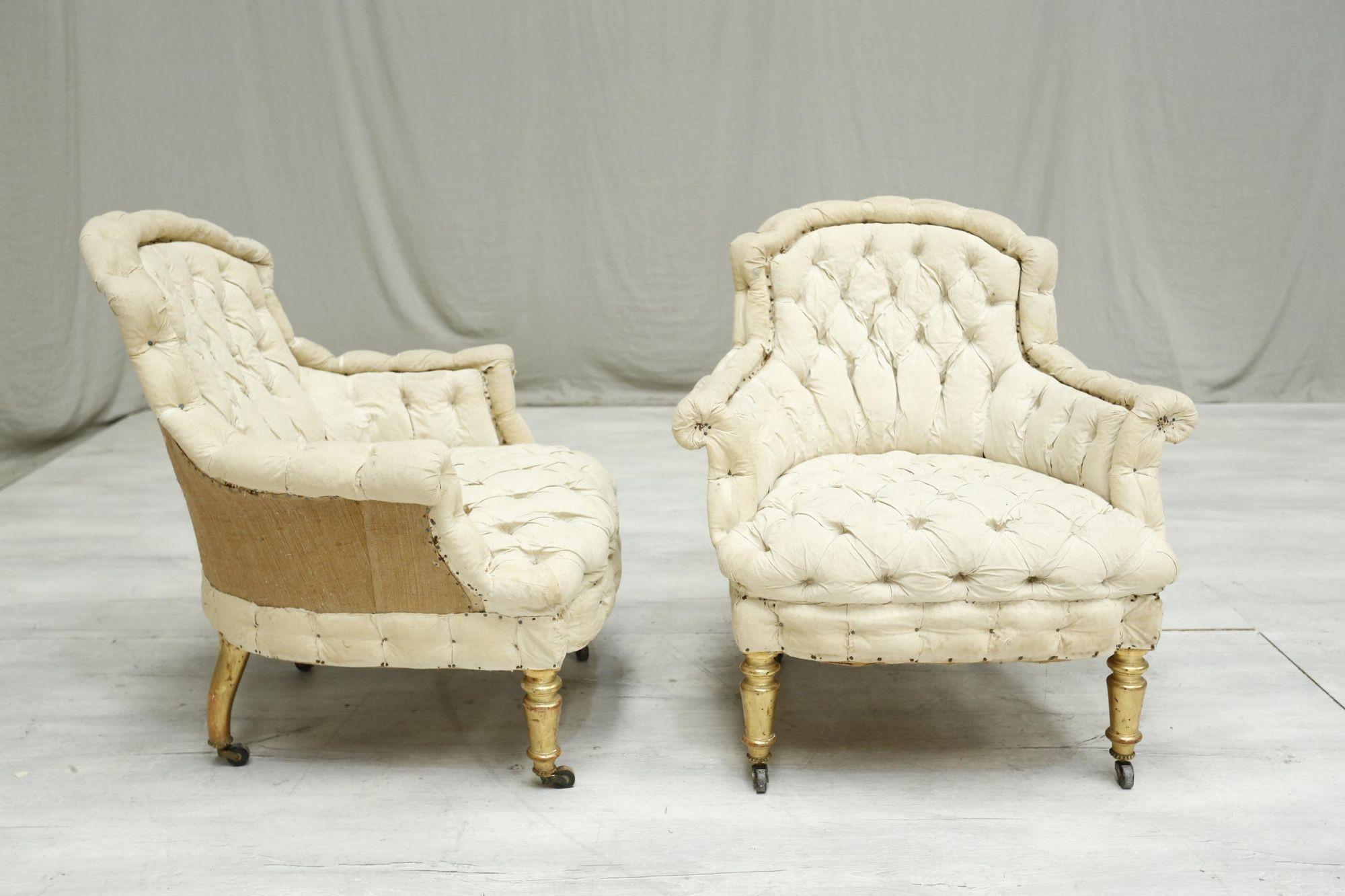 Pair of French Piecrust Armchairs, Deep Buttons 3