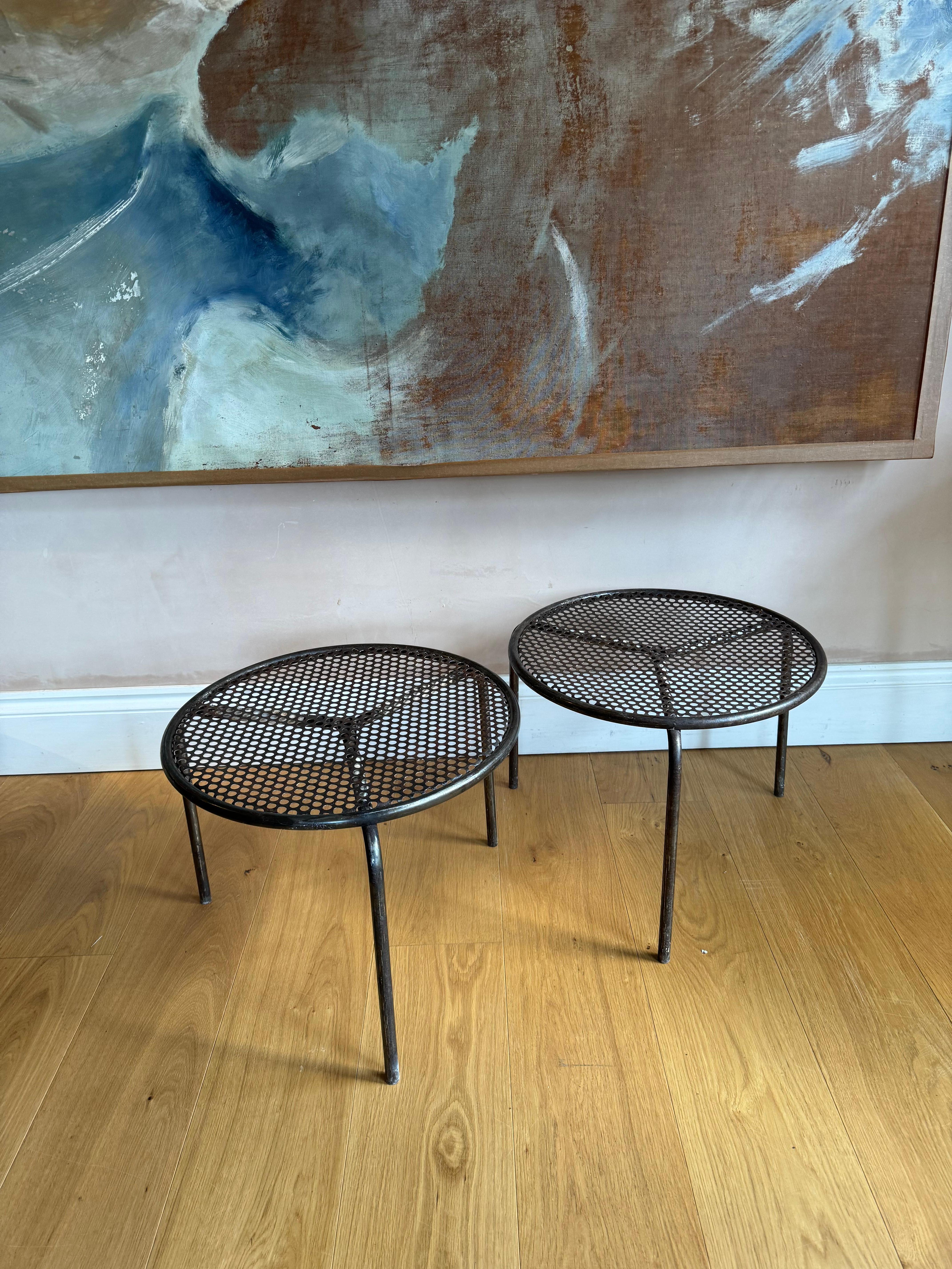 Machine-Made Pair of French pierced metal side tables For Sale