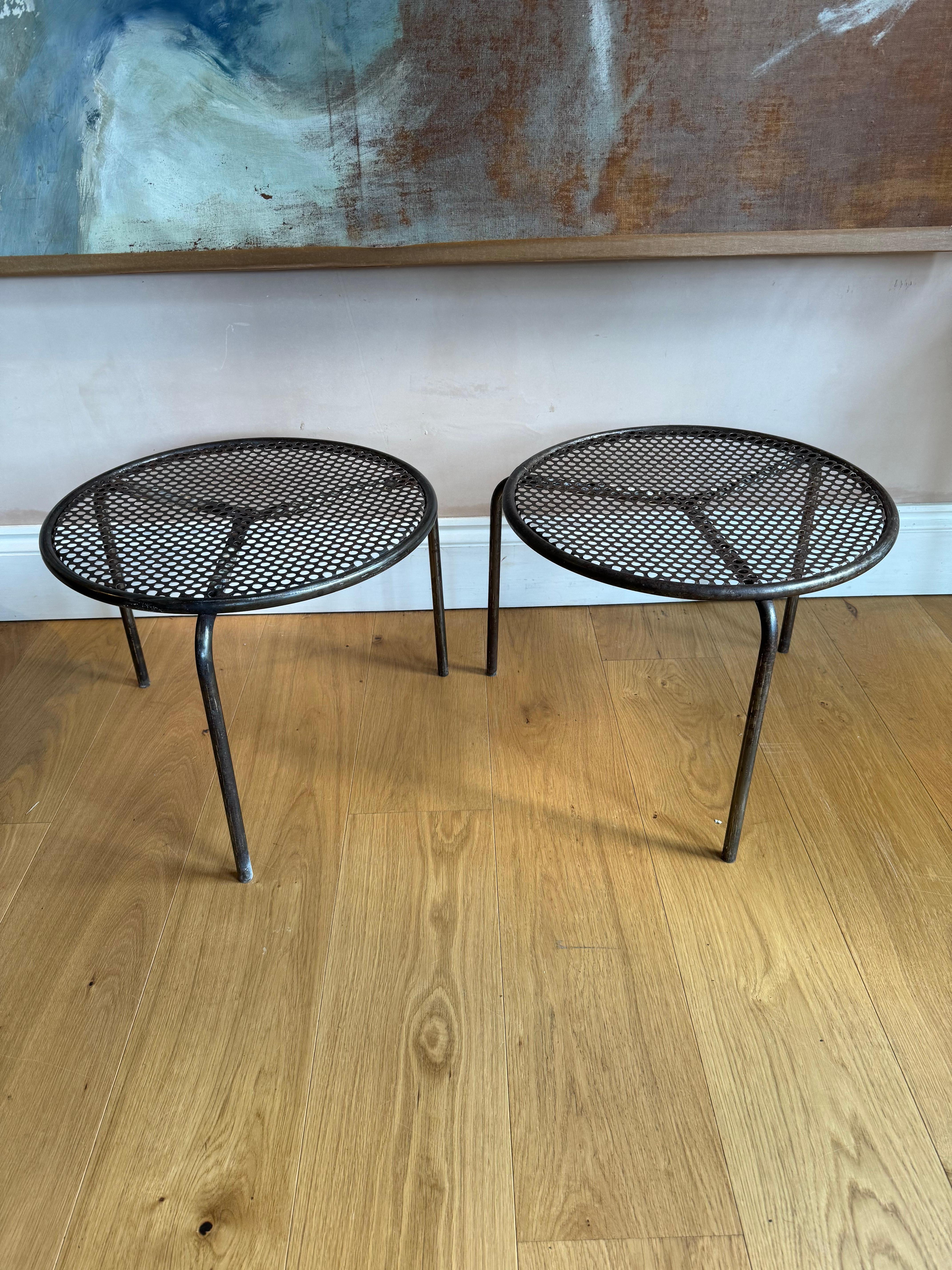 20th Century Pair of French pierced metal side tables For Sale