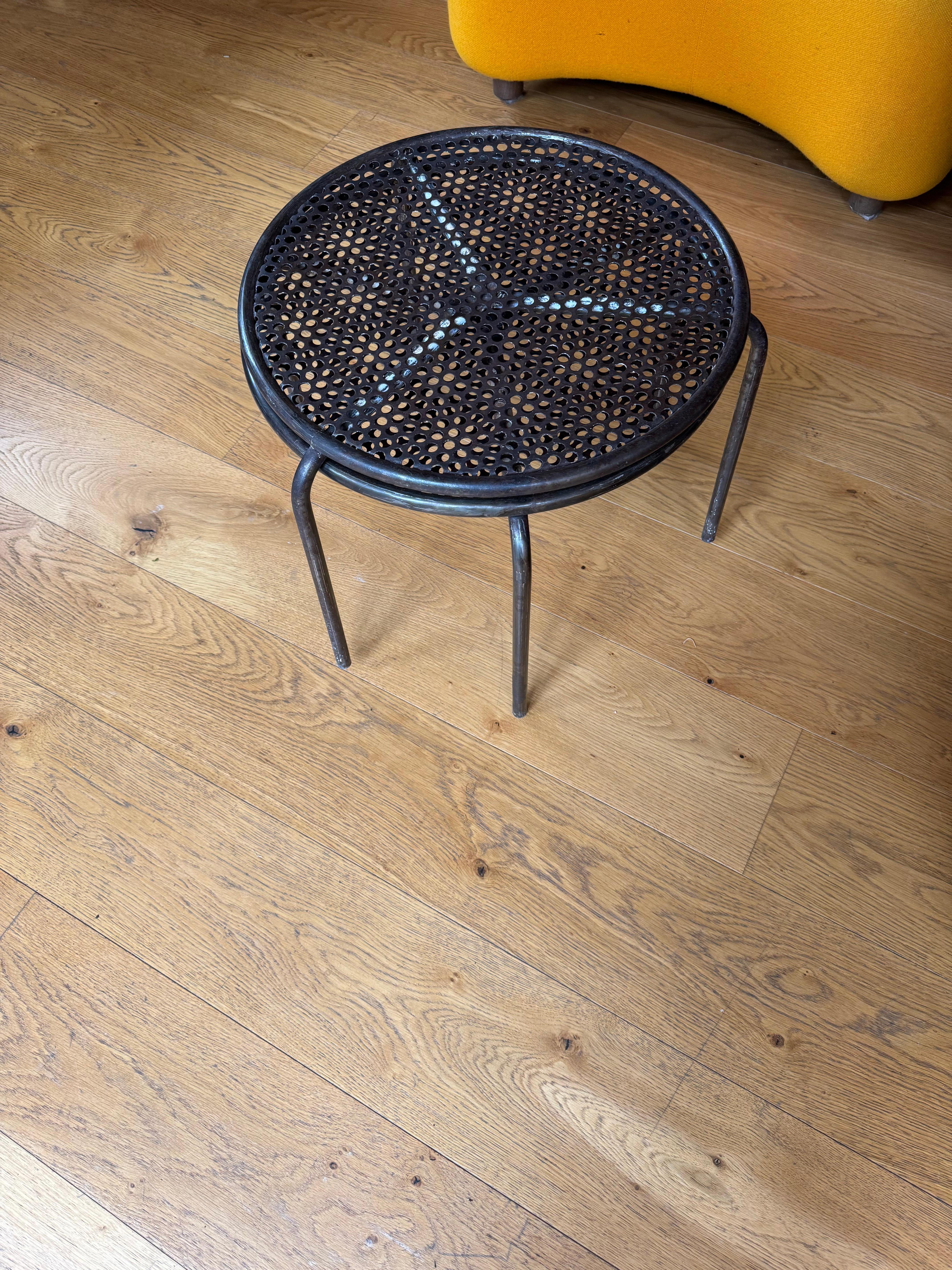 Metal Pair of French pierced metal side tables For Sale
