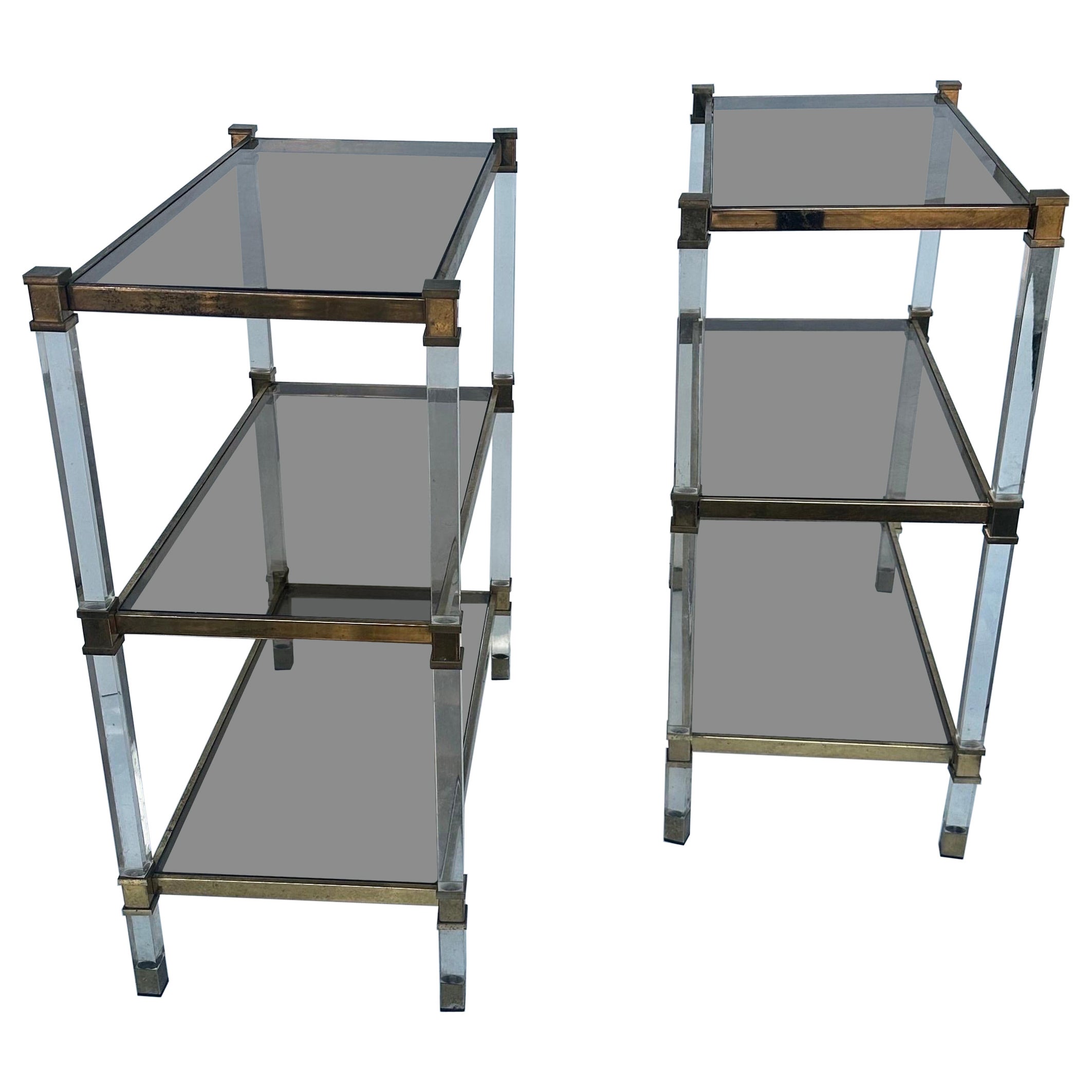 Pair of French Pierre Vandel Lucite and Brass Side Table