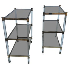 Pair of French Pierre Vandel Lucite and Brass Side Table