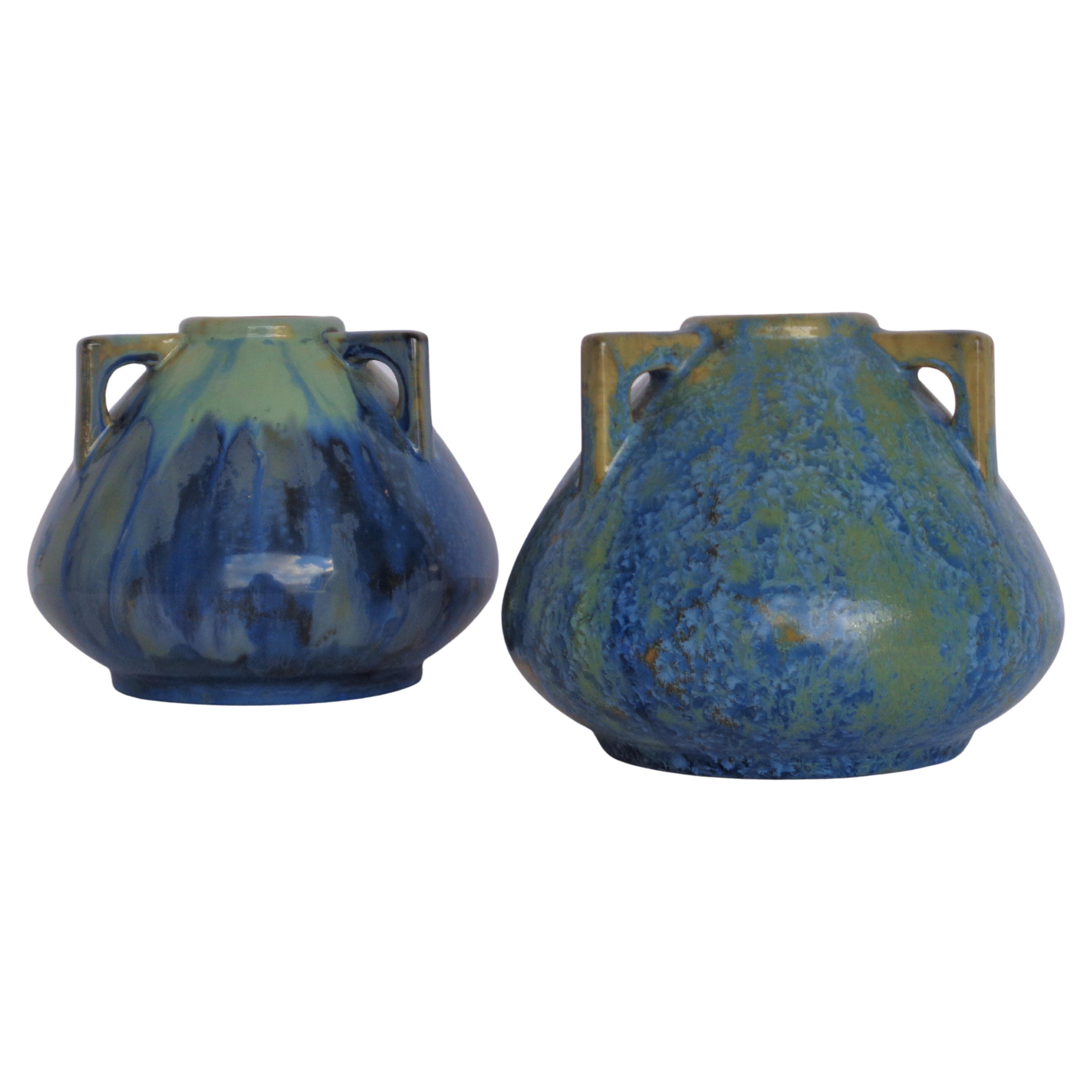 Fired French Pierrefonds Pottery Vases, Circa 1910-1920