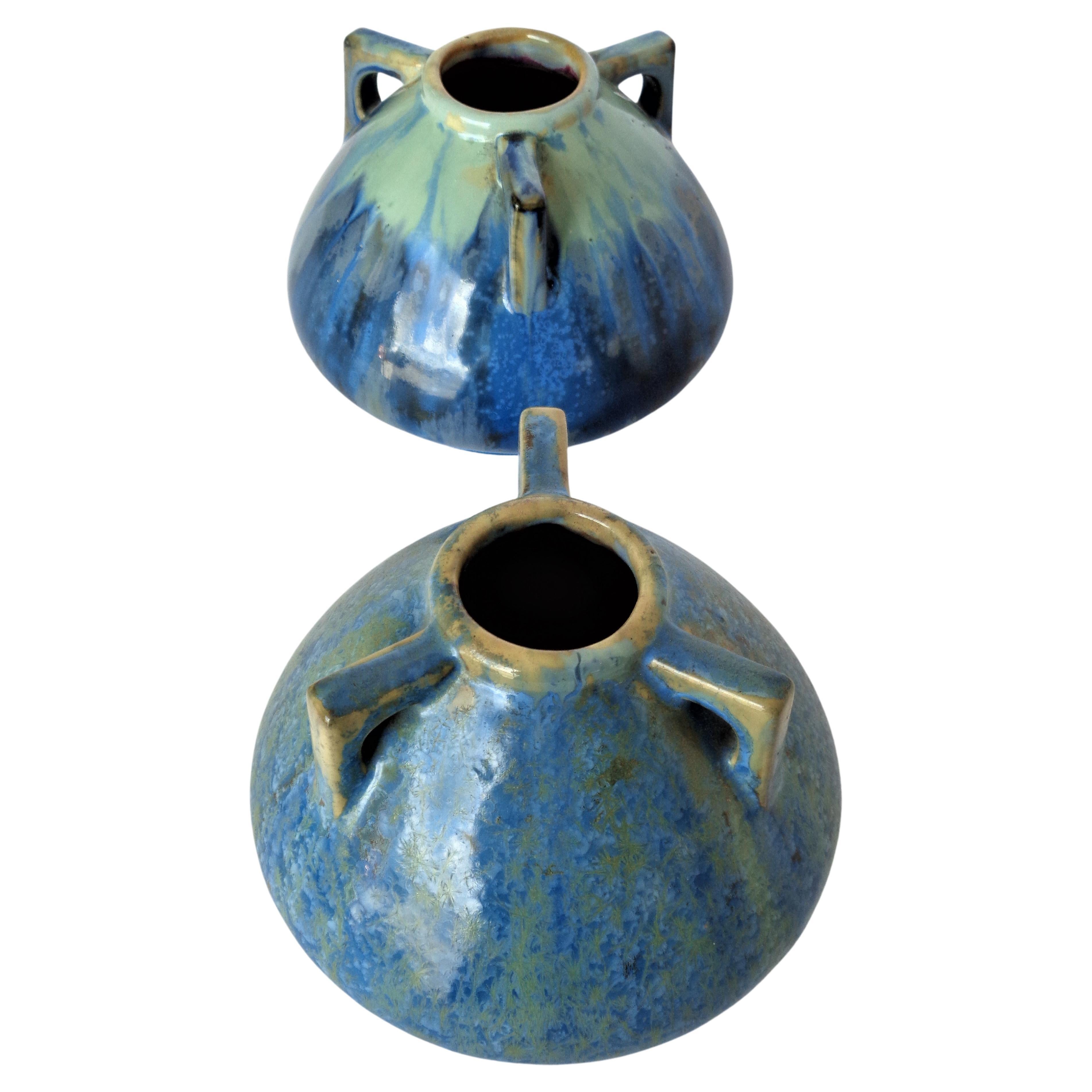 French Pierrefonds Pottery Vases, Circa 1910-1920 3