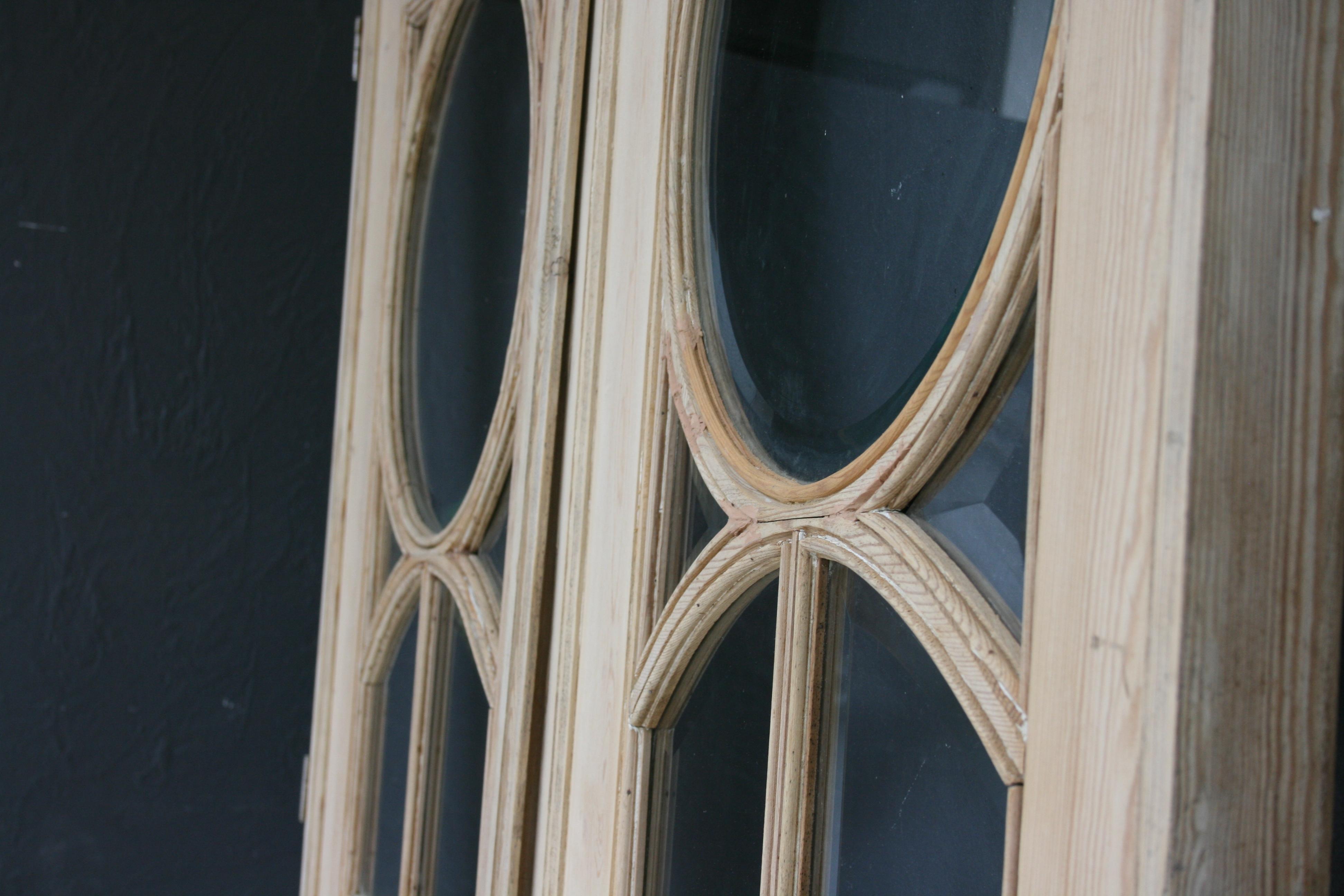Pair of French Pine Doors with Beveled Glass, Art Deco, circa 1920s 1