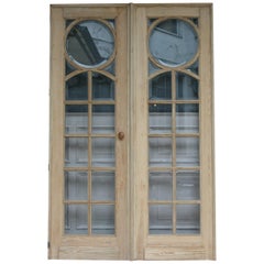 Antique Pair of French Pine Doors with Beveled Glass, Art Deco, circa 1920s