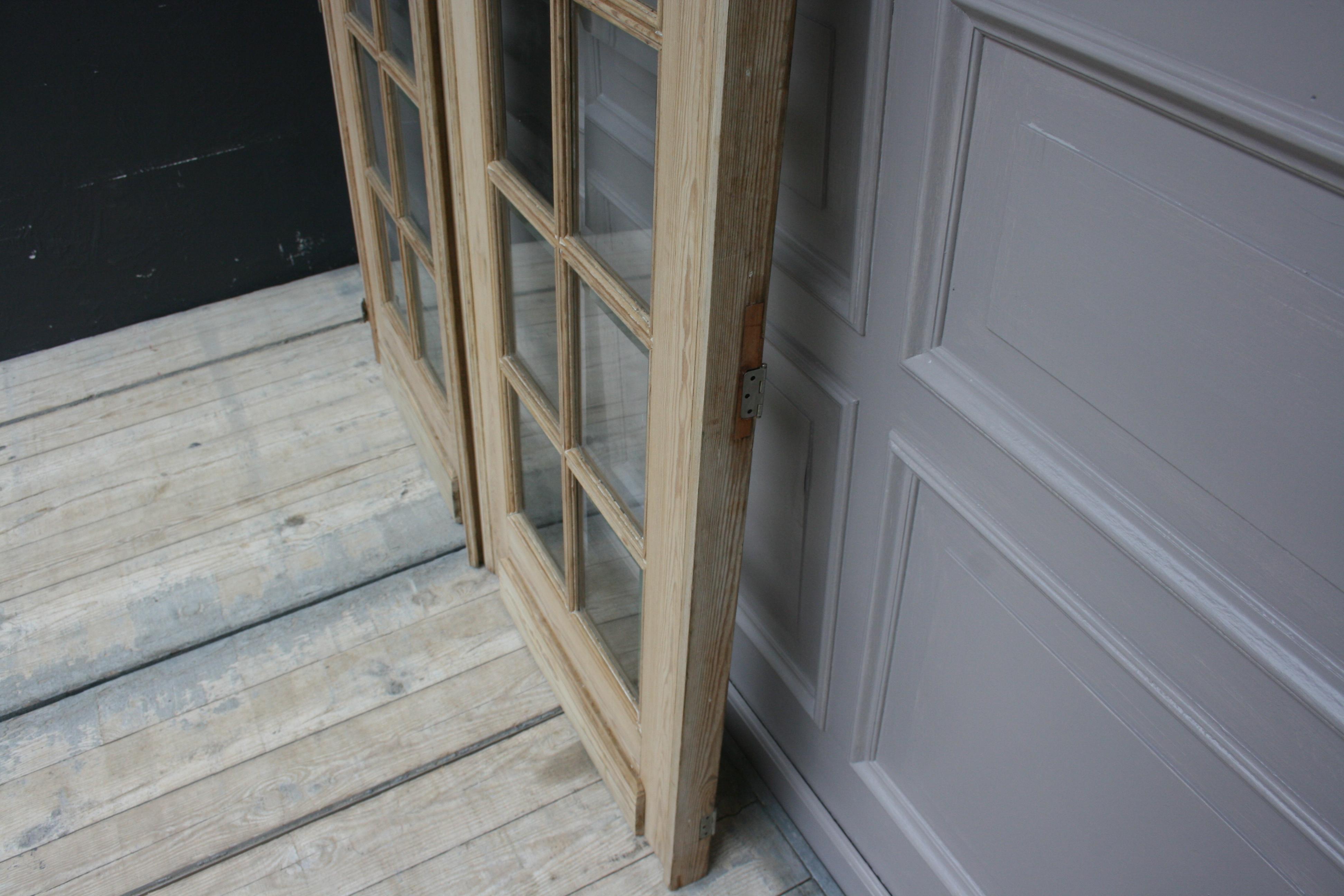 Pair of French Pine Doors with Beveled Glass, Art Deco, circa 1920s 3