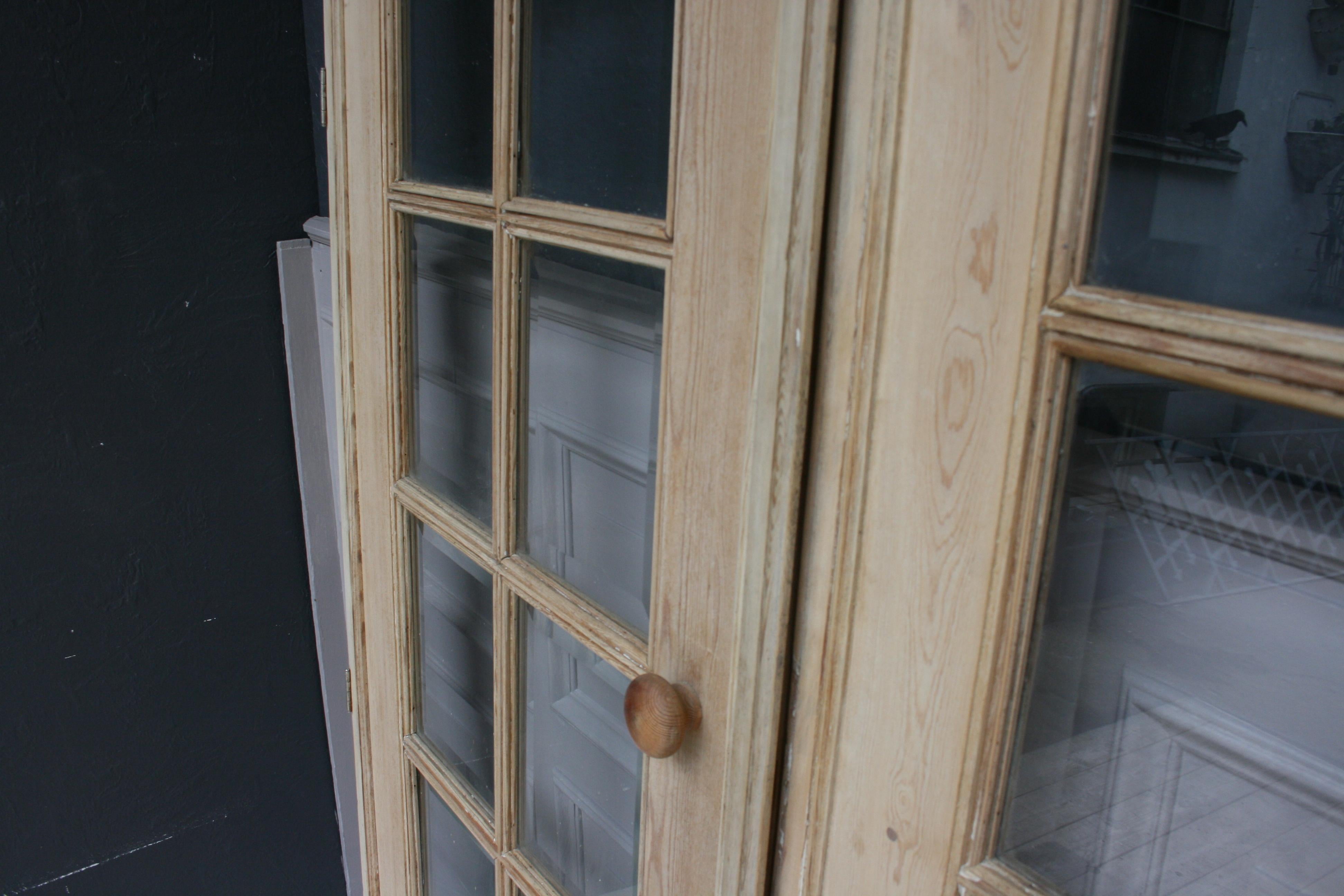 Pair of French Pine Doors with Beveled Glass, Art Deco, circa 1920s 4