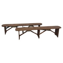 Paire de bancs de ferme en pin français, années 1950