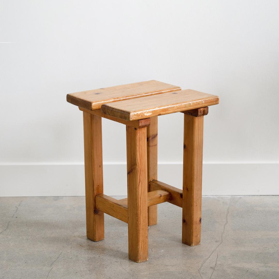 20th Century Pair of French Pine Stool in the Style of Charlotte Perriand