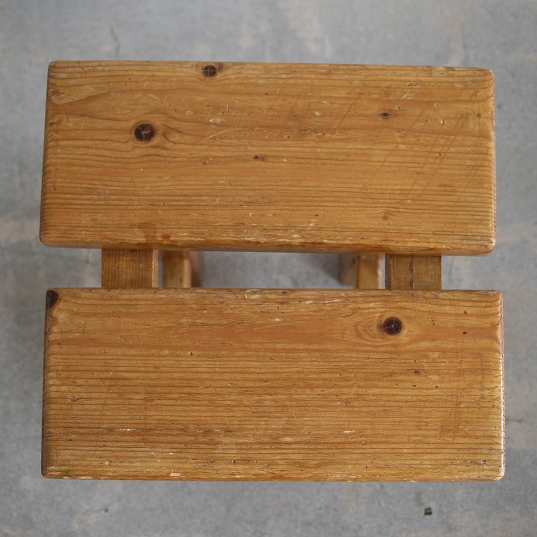 Pair of French Pine Stool in the Style of Charlotte Perriand 1
