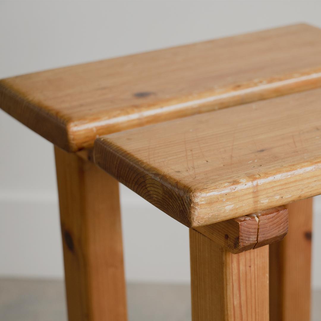 Pair of French Pine Stool in the Style of Charlotte Perriand 2