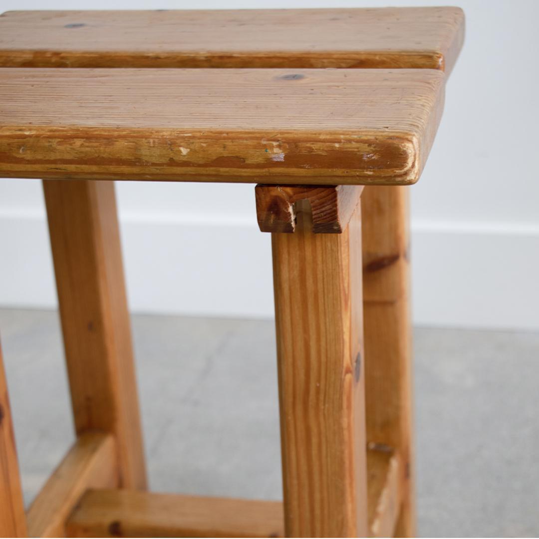 Pair of French Pine Stool in the Style of Charlotte Perriand 3