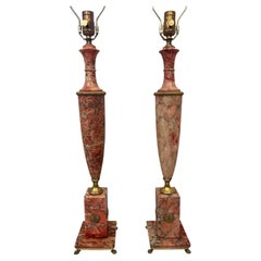 Pair of French Pink Alabaster Lamps