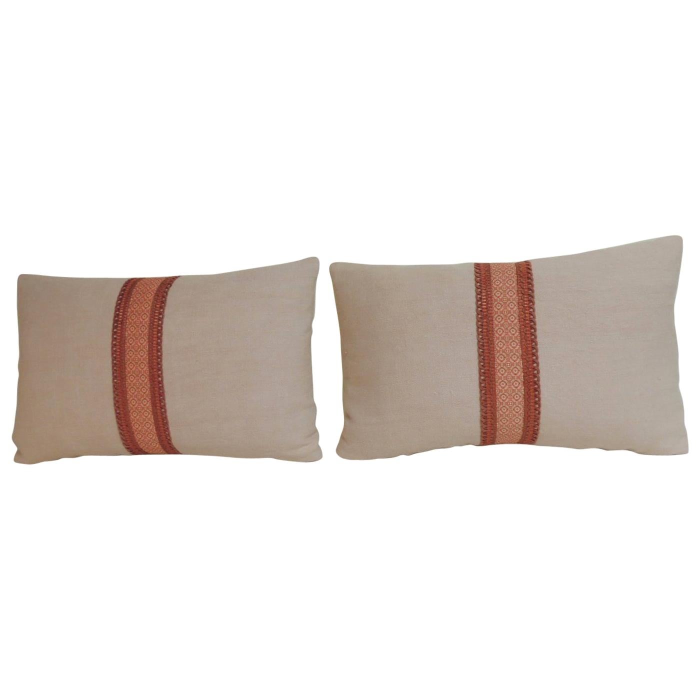 Pair of Vintage Pink and Red Batik Lumbar Decorative Pillows For Sale