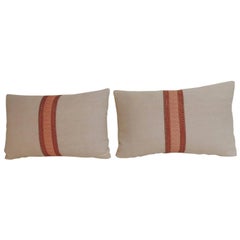 Pair of French Pink and Red Linen Trim Decorative Lumbar Pillows