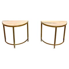 Pair of French Pink Marble Demi Lune Side Tables