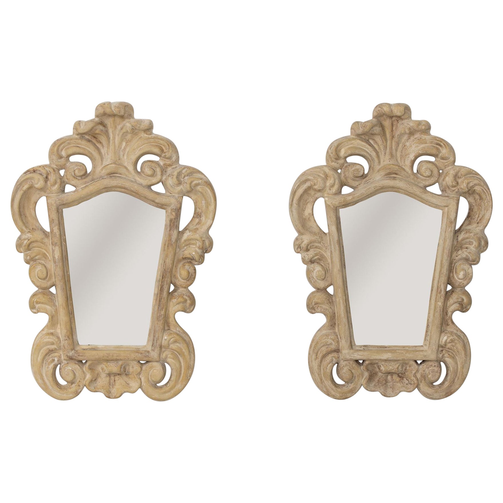 Pair of French Plaster and Lacquered Hollywood Regency Period Mirrors For Sale