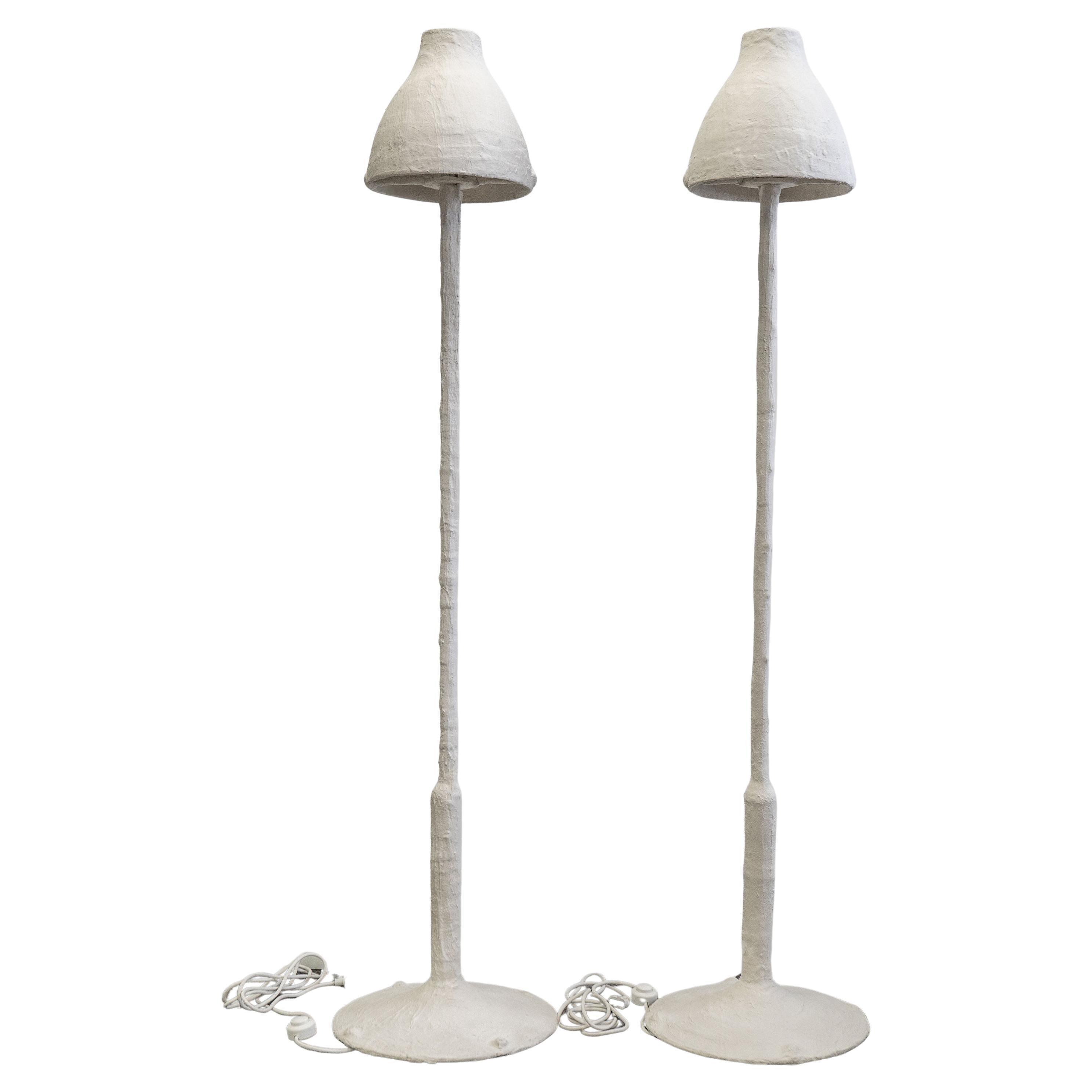 Pair of Handcrafted French Plaster Floor Lamps, Mid-Century Design