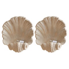 Pair of French Plaster Scallop Shell Sconces, 1940s