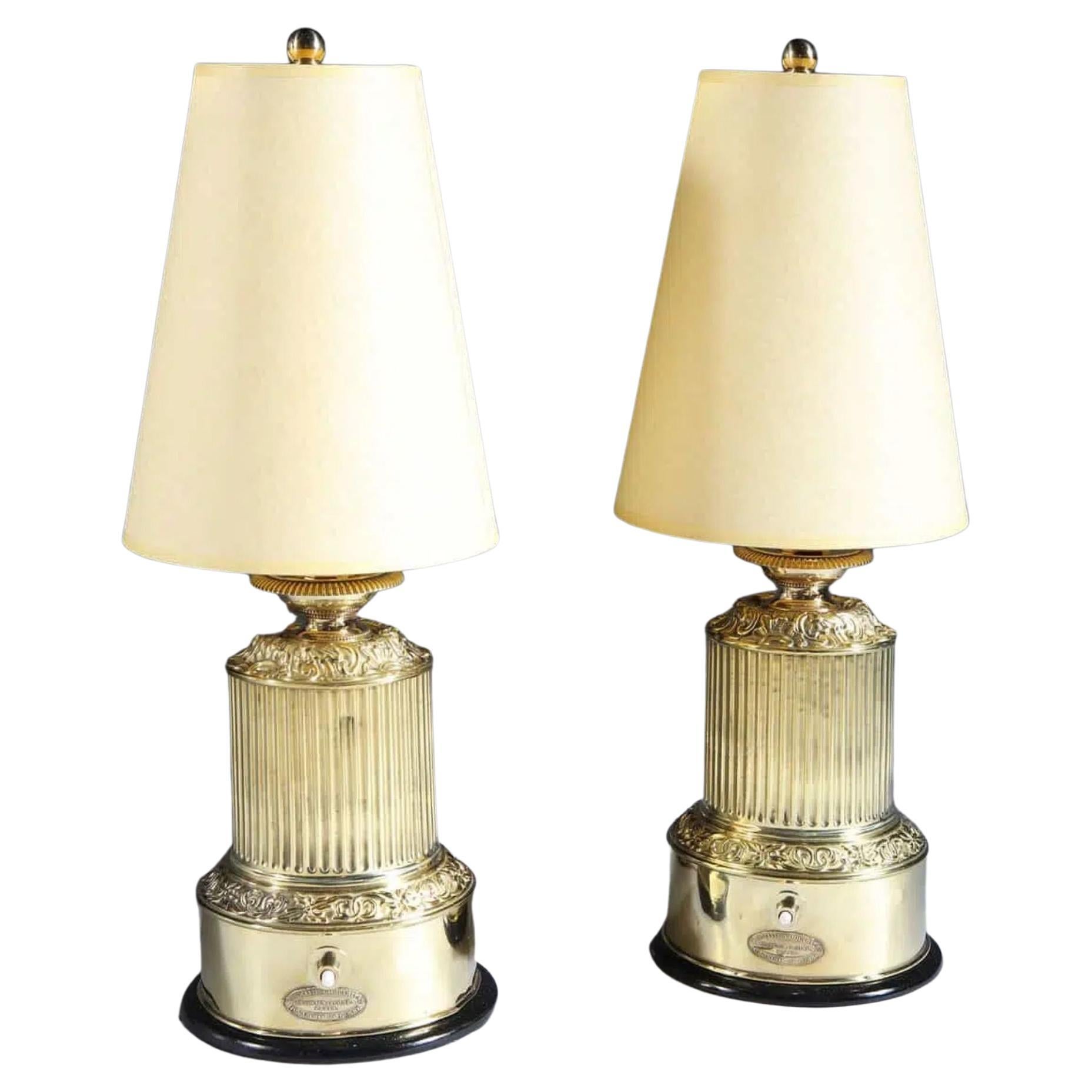 Pair of French Polished Brass Antique Table Lamps, 19th Century For Sale