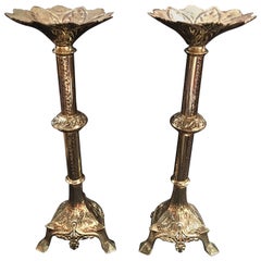 Pair of French Polished Brass Candlesticks or Prickets, 19th Century
