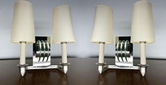 Pair of French Polished Nickel and Glass Sconces