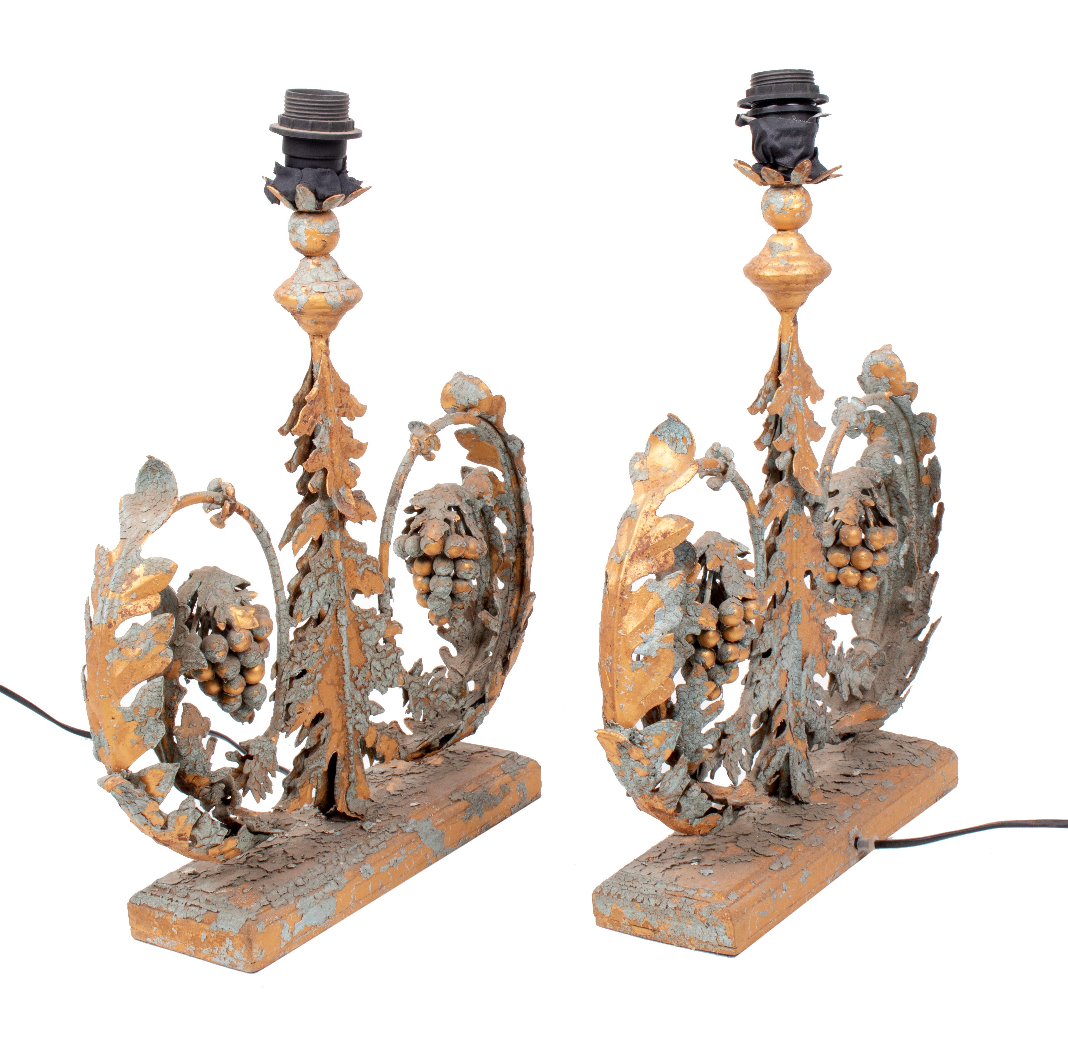 Pair of French Polychrome Iron Table Lamps with Crackling Antique Look For Sale 1