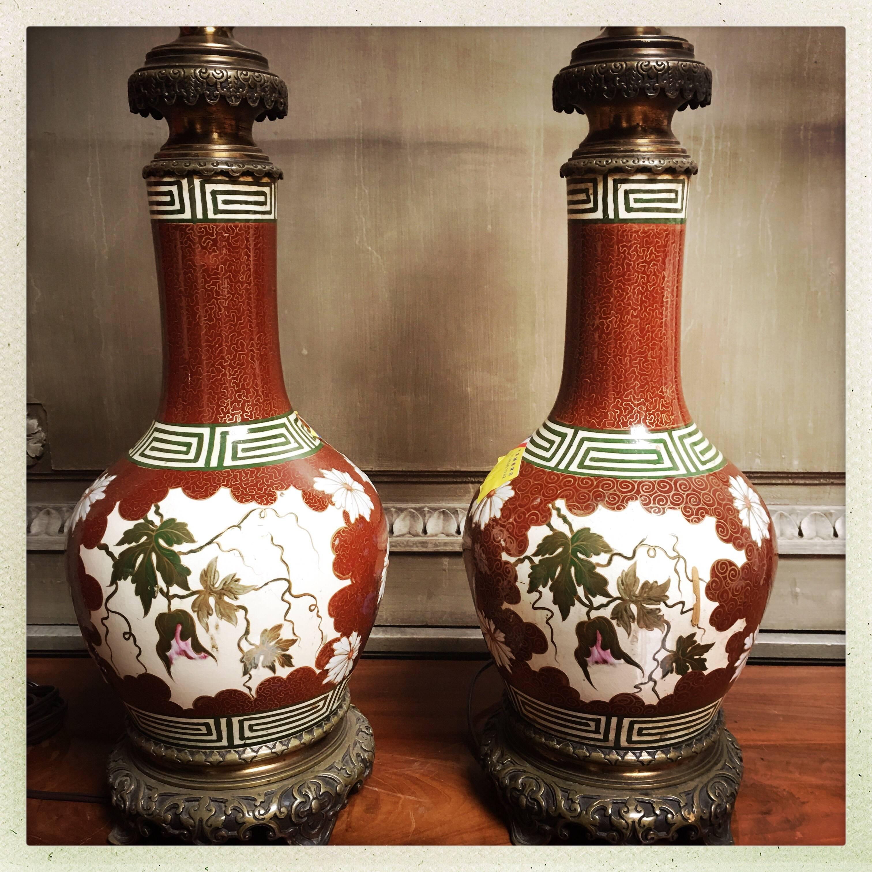 Pair of French Porcelain and Bronze Lamp Bases In Good Condition In Dallas, TX