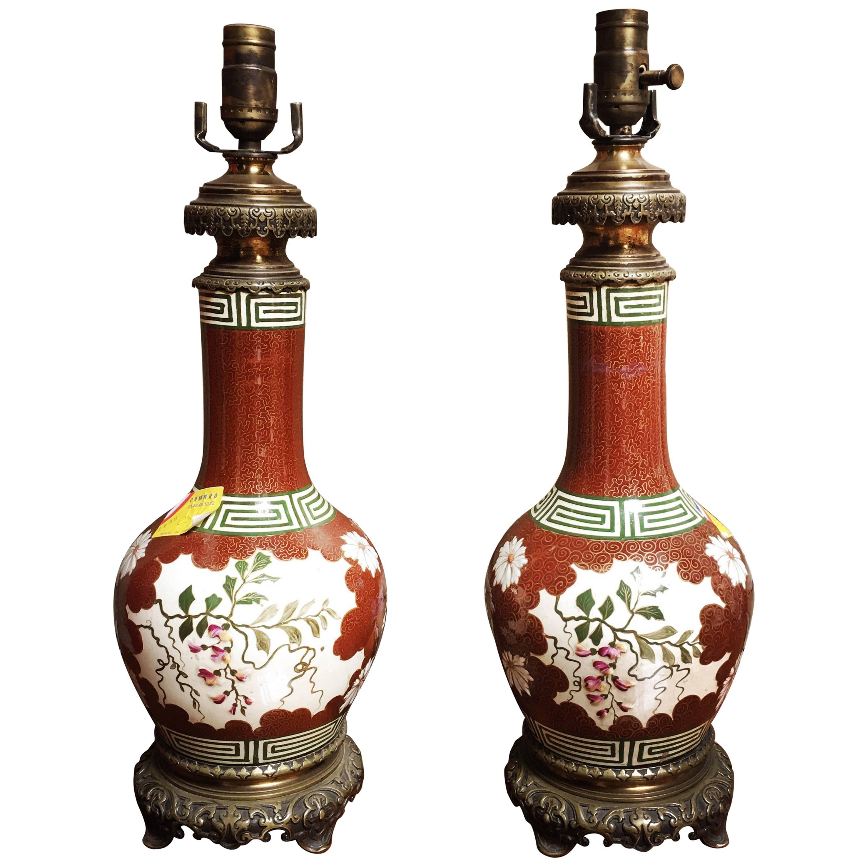 Pair of French Porcelain and Bronze Lamp Bases