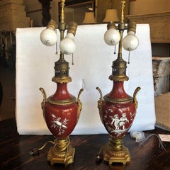 Pair of French, Porcelain and Bronze Lamps