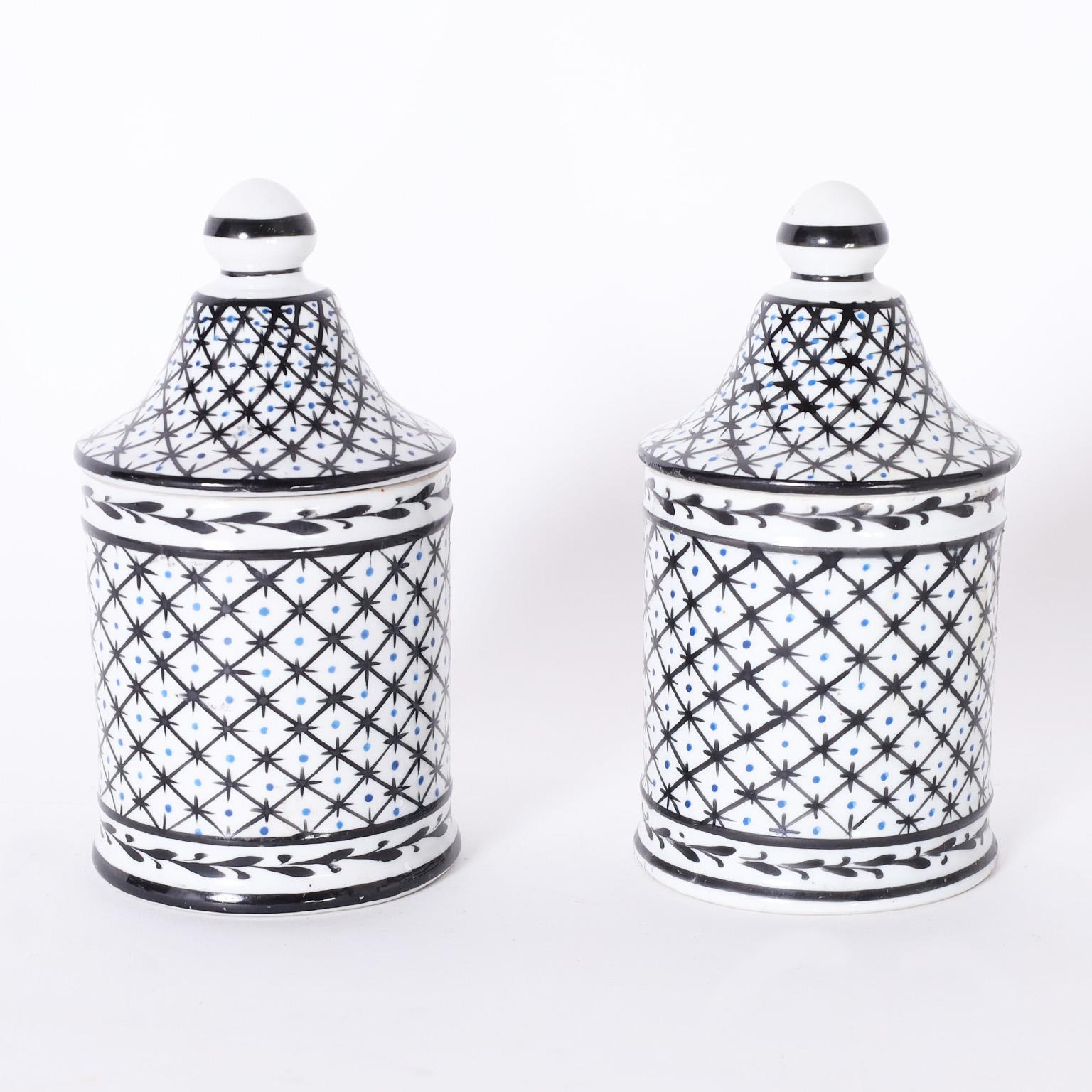 Mid-Century Modern Pair of French Porcelain Apothecary Jars