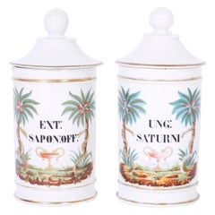 Vintage Pair of French Porcelain Apothecary Jars 