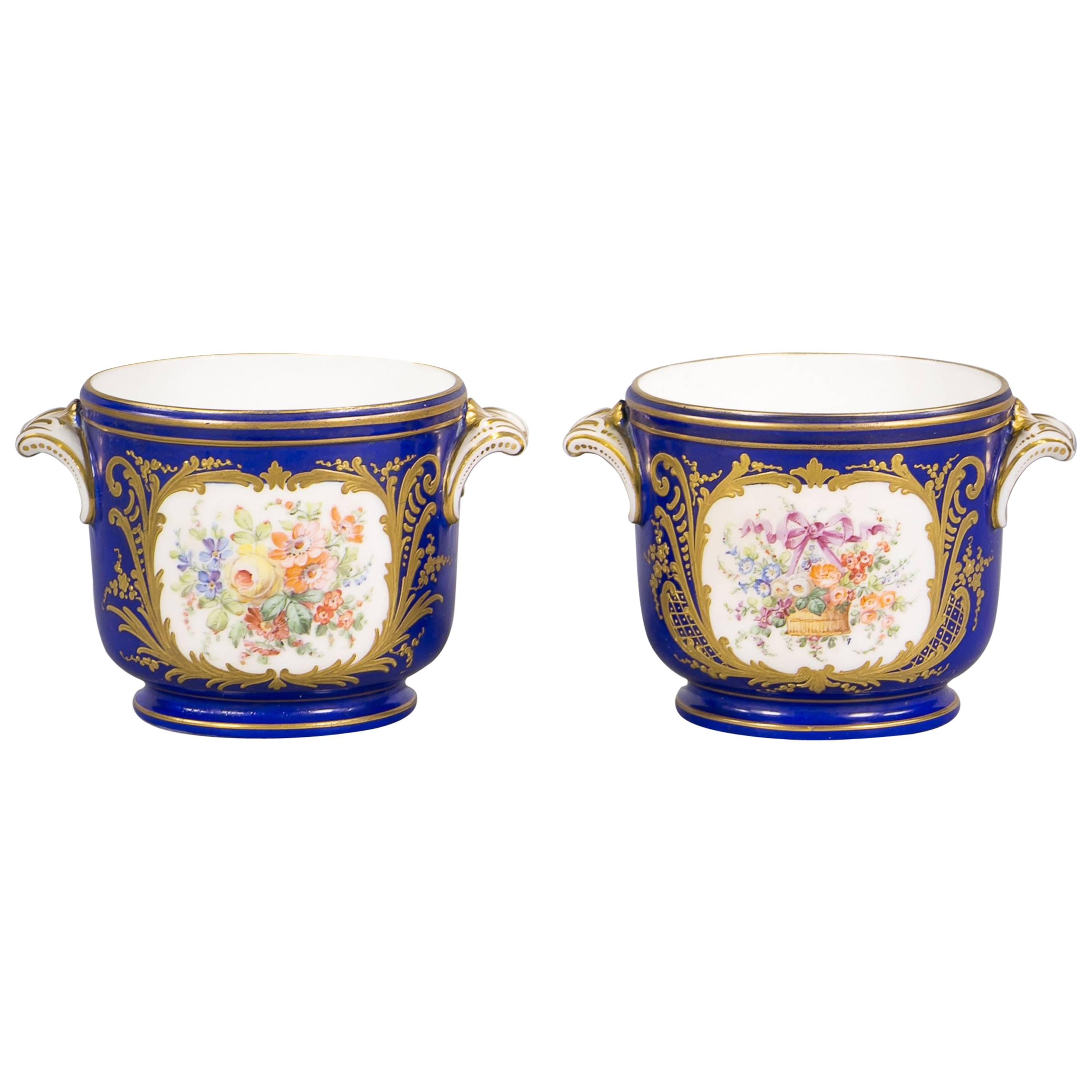 Pair of French Porcelain Cachepots, circa 1860 For Sale