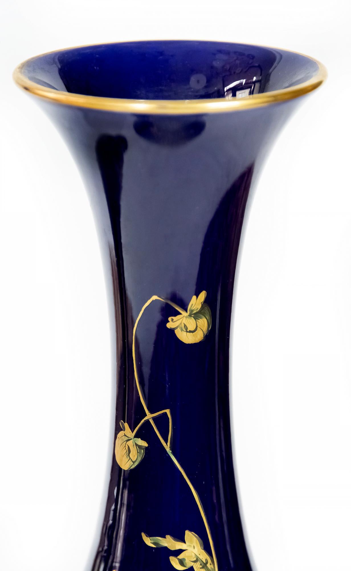 20th Century Pair of French Porcelain Cobalt Blue Vases 